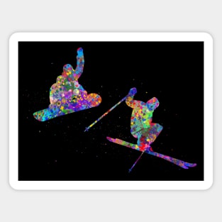 Ski and snowboard watercolor art Magnet